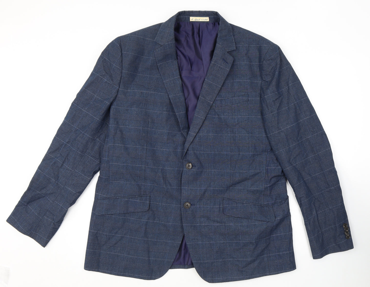Debenhams Mens Blue Check Cotton Jacket Suit Jacket Size 46 Regular