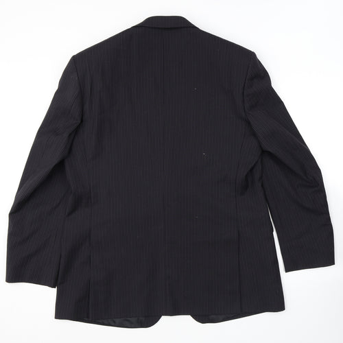 Karl Jackson Mens Black Striped Polyester Jacket Suit Jacket Size 44 Regular
