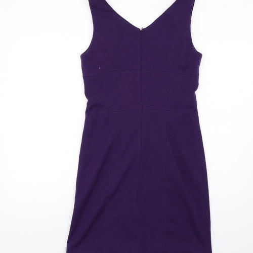 Pinkiss Womens Purple Polyester Pencil Dress Size 12 Scoop Neck Zip
