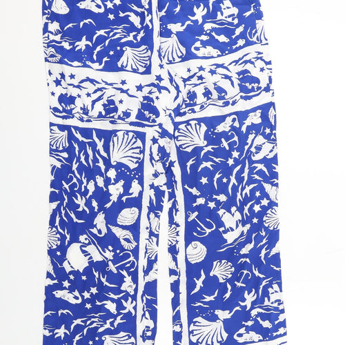 & Other Stories Womens Blue Geometric Polyester Trousers Size 8 L29 in Regular Drawstring