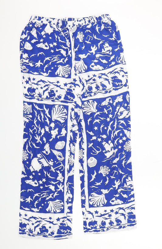 & Other Stories Womens Blue Geometric Polyester Trousers Size 8 L29 in Regular Drawstring