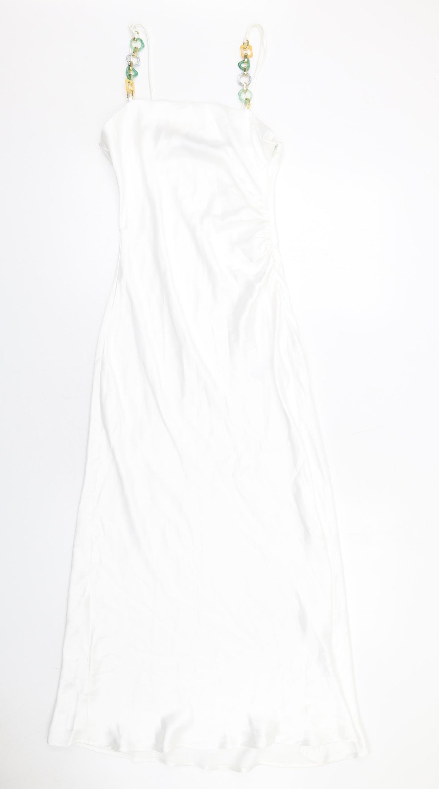 Zara Womens White Polyester Maxi Size XS Square Neck Zip - Strap Detail