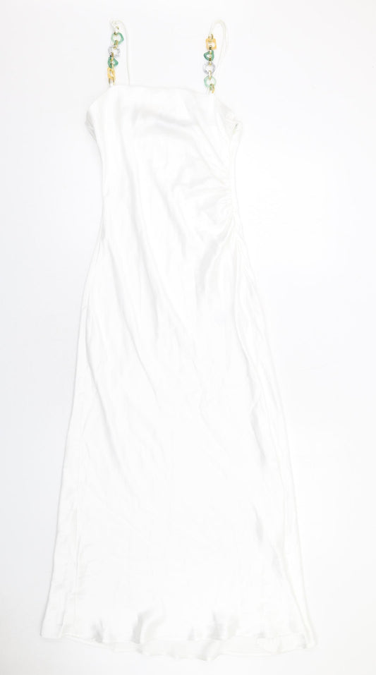 Zara Womens White Polyester Maxi Size XS Square Neck Zip - Strap Detail
