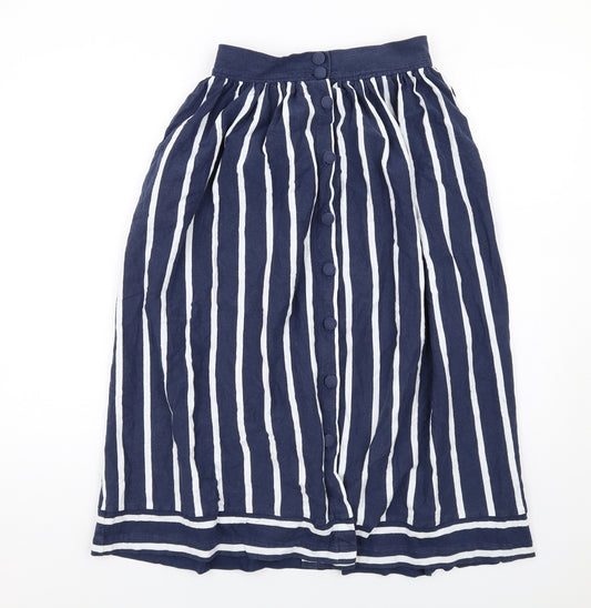 Laura Ashley Womens Blue Striped Cotton A-Line Skirt Size 12 Button