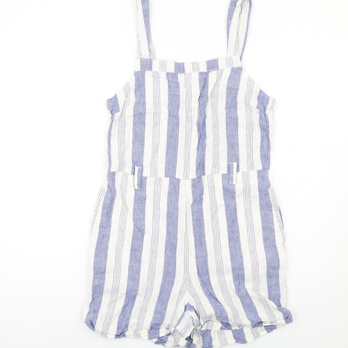 Dorothy Perkins Womens Blue Striped Linen Playsuit One-Piece Size 12 Zip