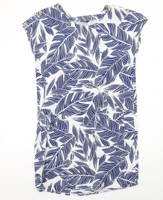 Bonmarché Womens Blue Geometric Linen Shift Size 12 Round Neck Pullover - Leaf pattern