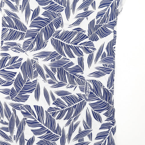 Bonmarché Womens Blue Geometric Linen Shift Size 12 Round Neck Pullover - Leaf pattern