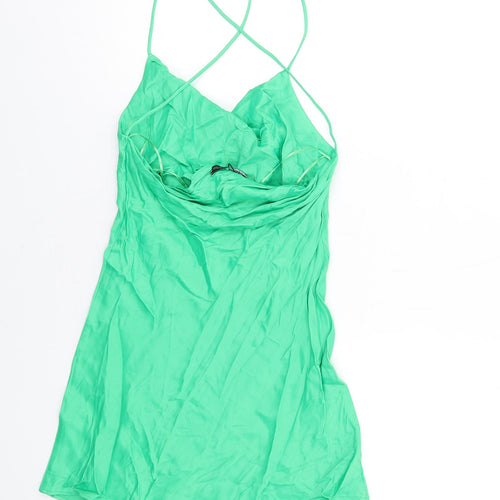 Zara Womens Green Viscose Slip Dress Size XS Cowl Neck Pullover