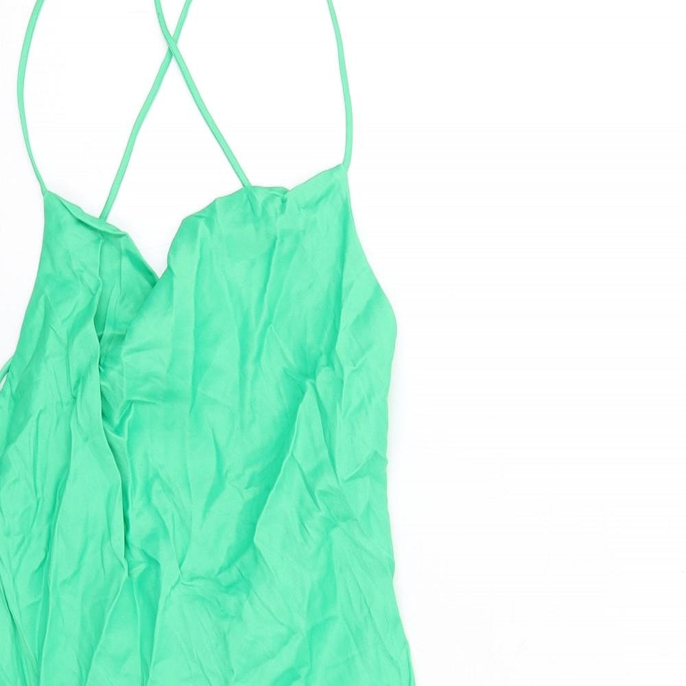 Zara Womens Green Viscose Slip Dress Size XS Cowl Neck Pullover