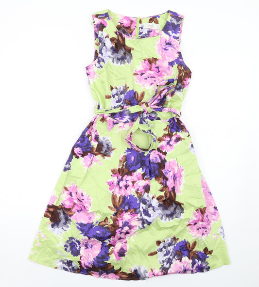 Wallis Womens Multicoloured Floral Cotton Shift Size 8 Round Neck Zip