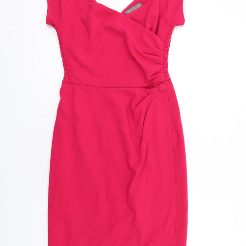 Bombshell Womens Pink Viscose Pencil Dress Size 10 V-Neck Zip
