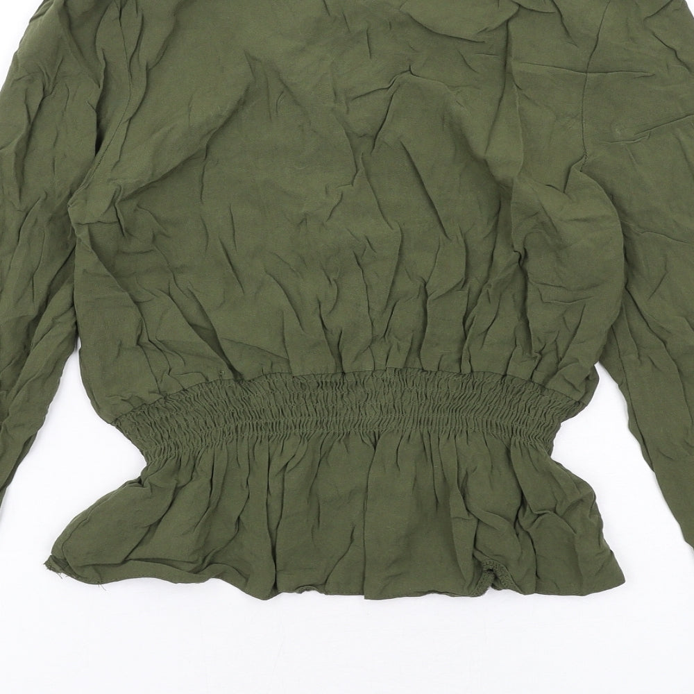 Select Womens Green Viscose Basic Blouse Size 10 V-Neck - Lace Up Front Detail