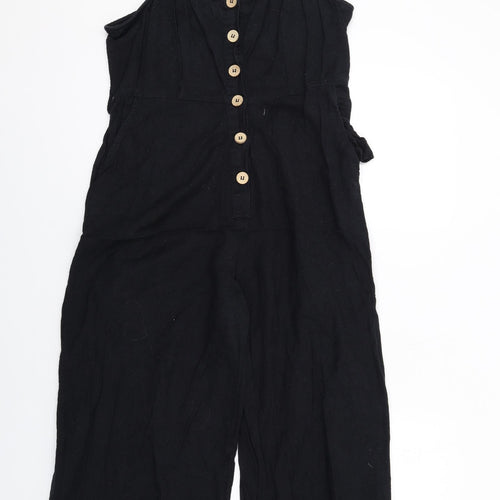 New Look Womens Black Cotton Jumpsuit One-Piece Size 12 L22 in Button