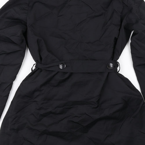 Agenda Womens Black Herringbone Overcoat Coat Size 12 Button