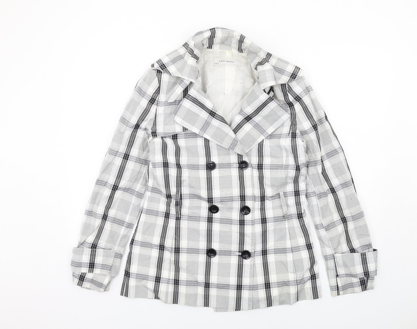 Zara Womens White Plaid Jacket Blazer Size L Button