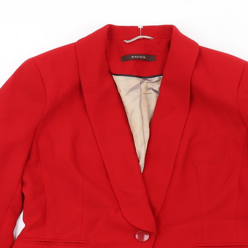 Savoir Womens Red Polyester Jacket Blazer Size 10