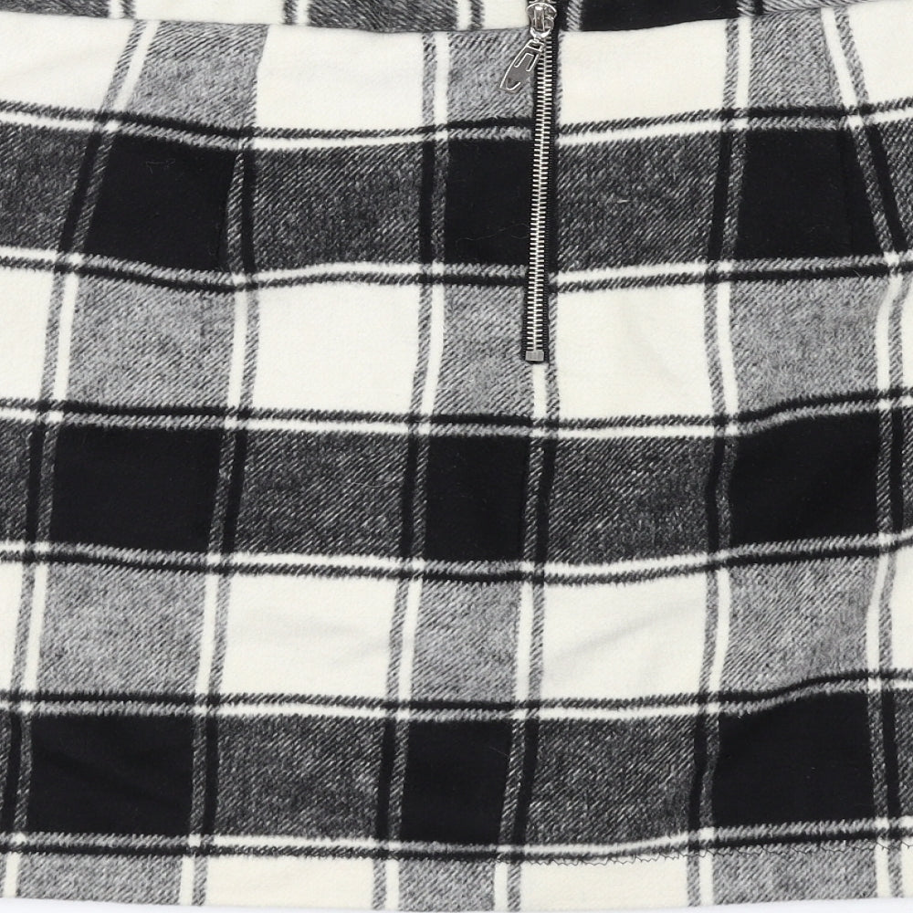Intuition Womens Black Check Polyester A-Line Skirt Size 14 Zip