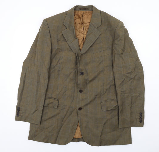 Magee Mens Brown Check Wool Jacket Blazer Size 44 Regular