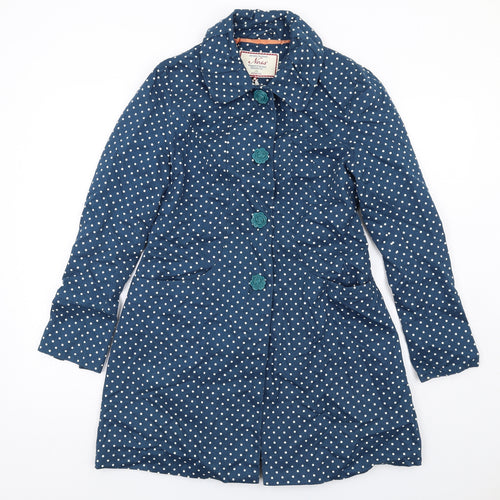 Ness Womens Blue Polka Dot Pea Coat Coat Size 10 Button