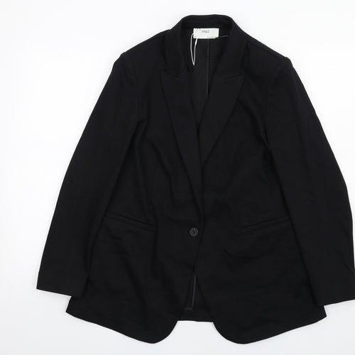 Marks and Spencer Womens Black Cotton Jacket Blazer Size 14