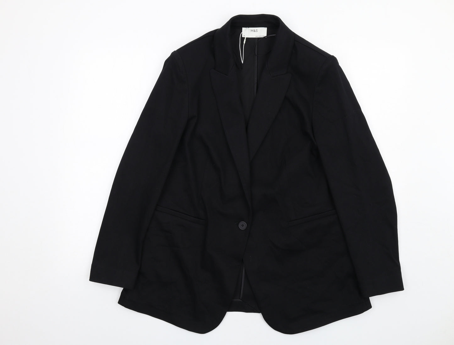 Marks and Spencer Womens Black Cotton Jacket Blazer Size 14