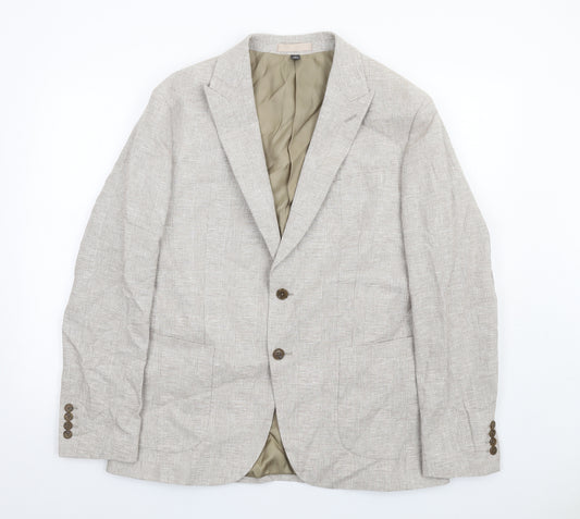 Marks and Spencer Mens Beige Check Linen Jacket Suit Jacket Size 42 Regular
