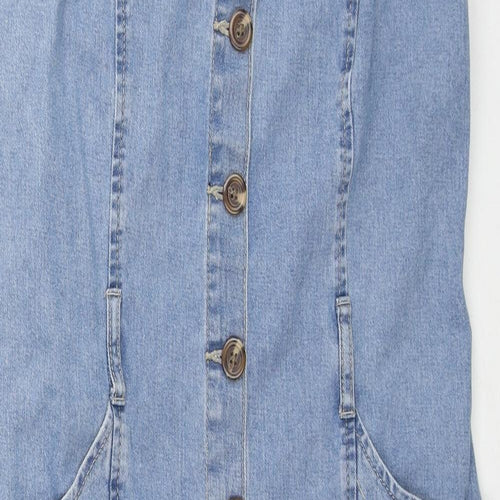 Denim & Co. Womens Blue Cotton Shift Size 12 Square Neck Button