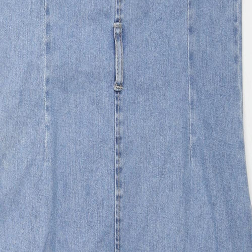 Denim & Co. Womens Blue Cotton Shift Size 12 Square Neck Button