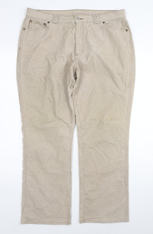 Marks and Spencer Womens Beige Cotton Trousers Size 18 L26 in Regular Zip