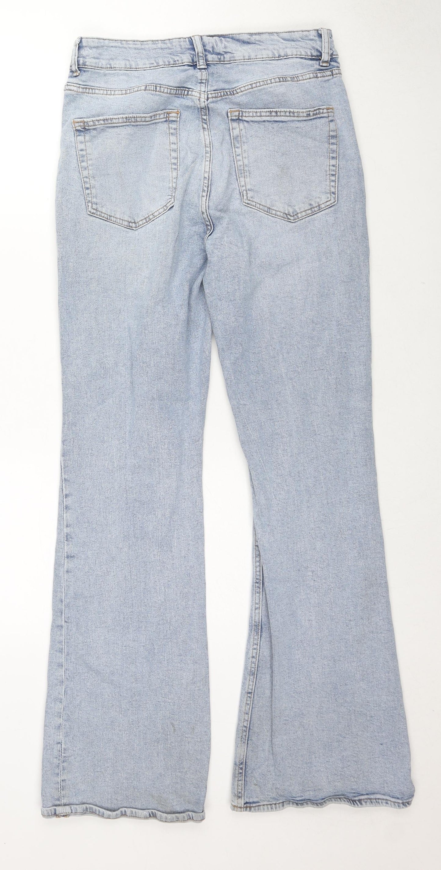 H&M Womens Blue Cotton Bootcut Jeans Size 12 Regular Zip