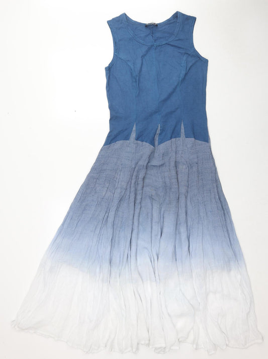 Klass Womens Blue Cotton Maxi Size 10 Scoop Neck Pullover - Ombre