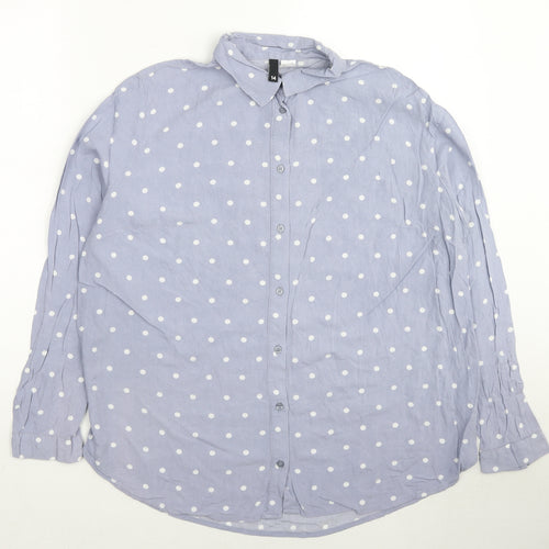 H&M Womens Blue Polka Dot Viscose Basic Button-Up Size 12 Collared