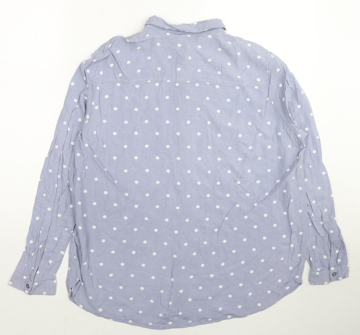 H&M Womens Blue Polka Dot Viscose Basic Button-Up Size 12 Collared