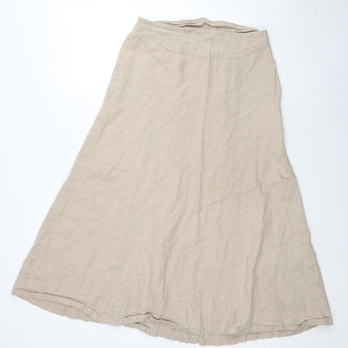 H&M Womens Beige Linen Swing Skirt Size 10 Zip