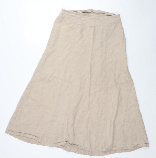 H&M Womens Beige Linen Swing Skirt Size 10 Zip