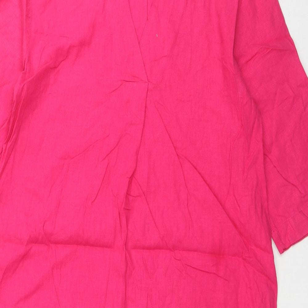 Marks and Spencer Womens Pink Linen Kaftan Size 10 V-Neck Pullover