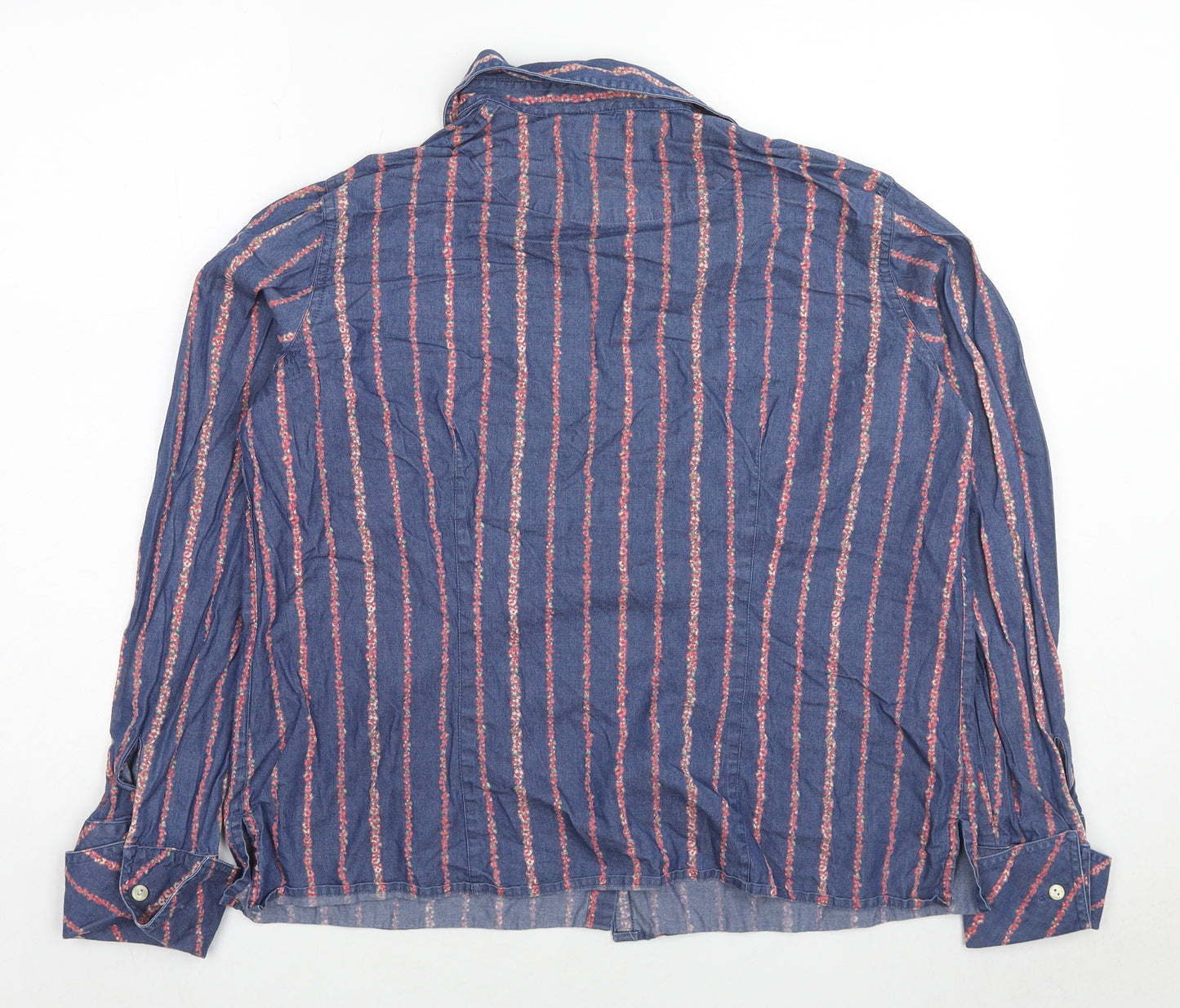 Liz Claiborne Womens Blue Striped Cotton Basic Button-Up Size L Collared