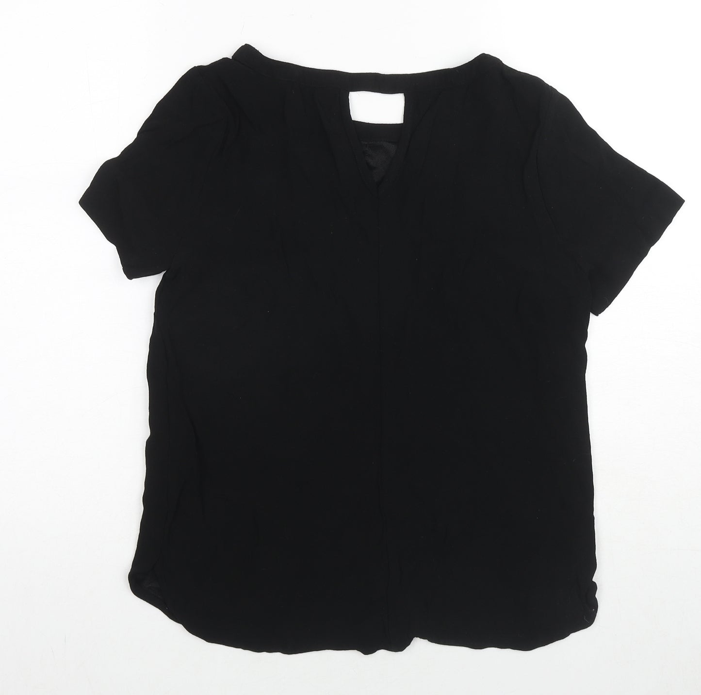 Marks and Spencer Womens Black Viscose Basic Blouse Size 10 V-Neck