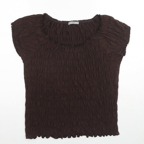 Marks and Spencer Womens Brown Polyester Basic T-Shirt Size 18 Round Neck