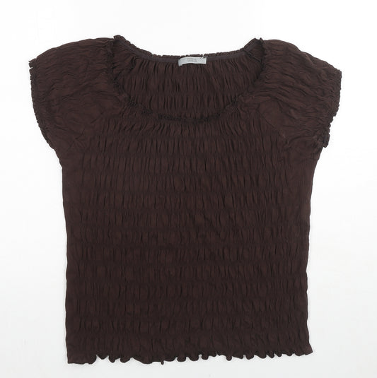Marks and Spencer Womens Brown Polyester Basic T-Shirt Size 18 Round Neck