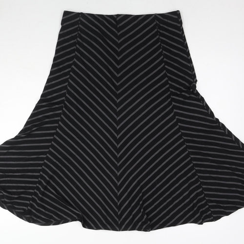Marks and Spencer Womens Black Striped Viscose Swing Skirt Size 14
