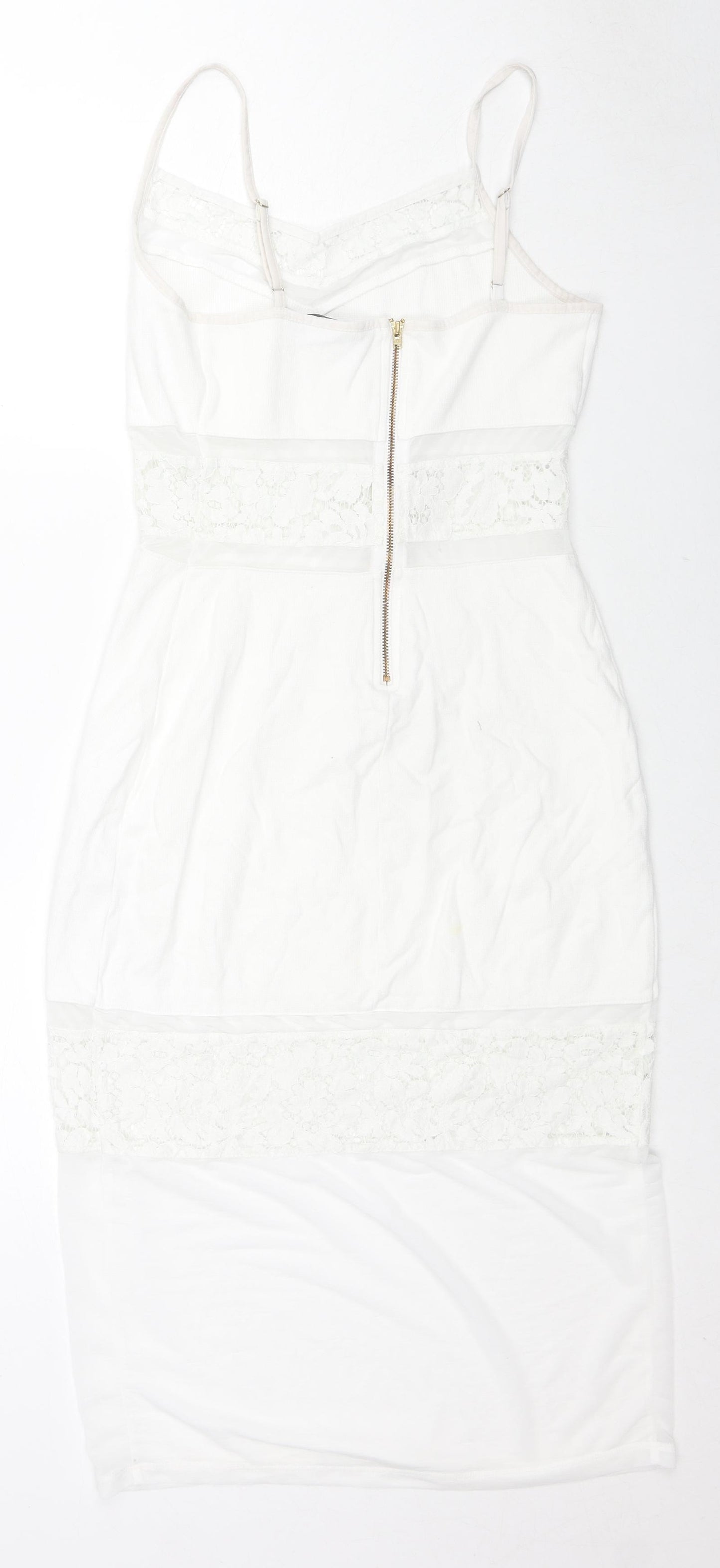 French Connection Womens White Cotton Shift Size 10 Round Neck Zip - Lace Details