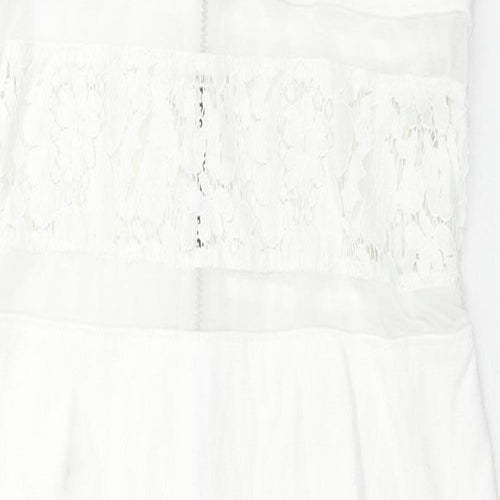 French Connection Womens White Cotton Shift Size 10 Round Neck Zip - Lace Details