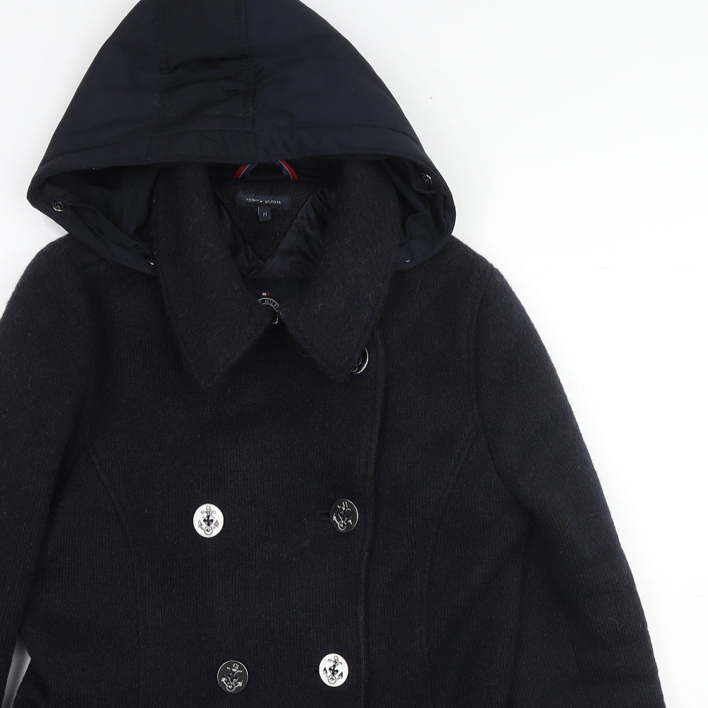 Tommy Hilfiger Mens Black Pea Coat Coat Size M Button
