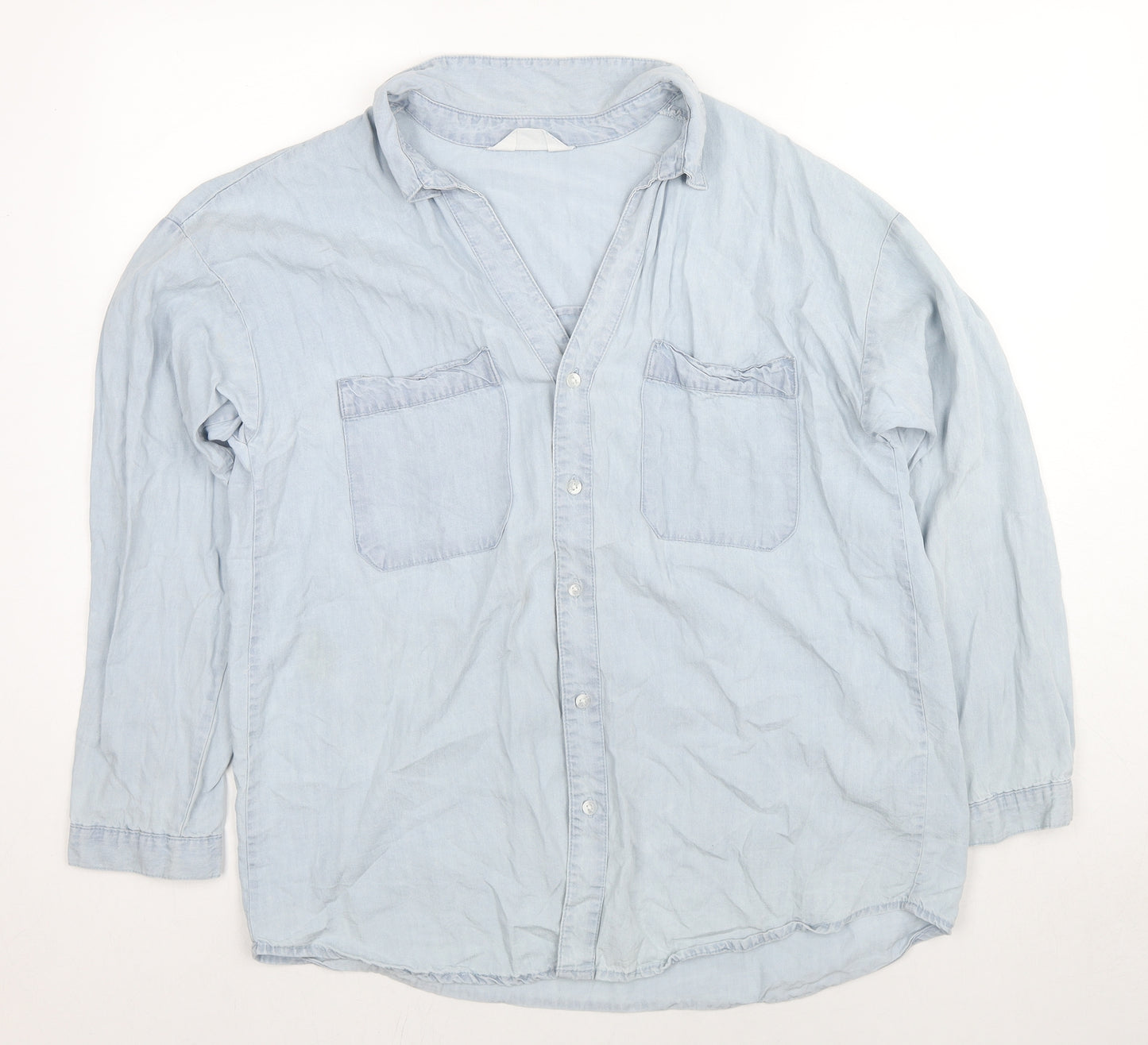 Denim & Co. Womens Blue Lyocell Basic Button-Up Size 16 Collared