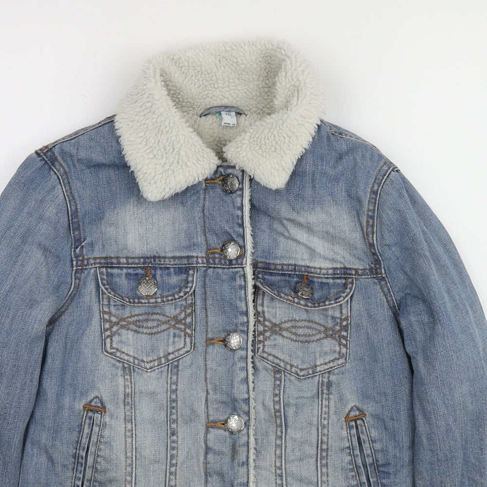 Denim & Co. Womens Blue Jacket Size 10 Button