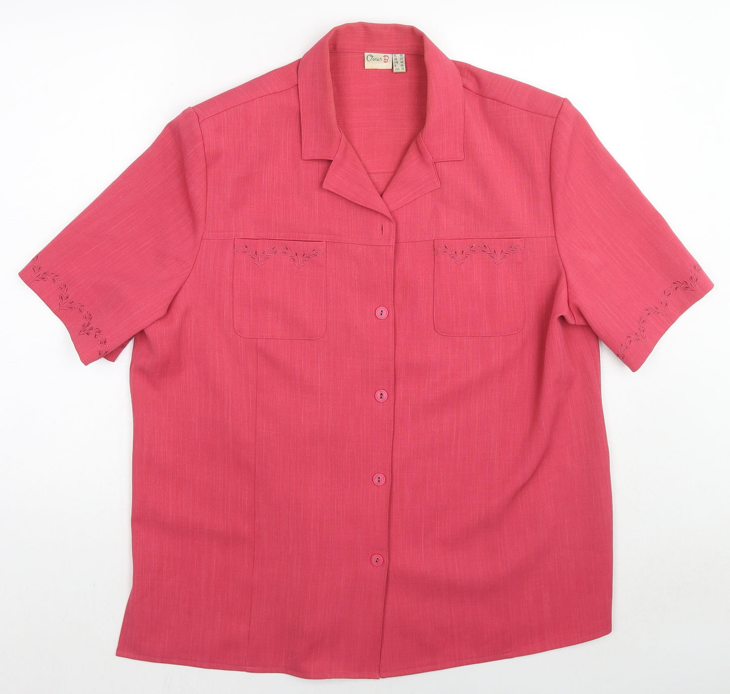 Oscar B. Womens Pink Polyester Basic Button-Up Size 20 Collared