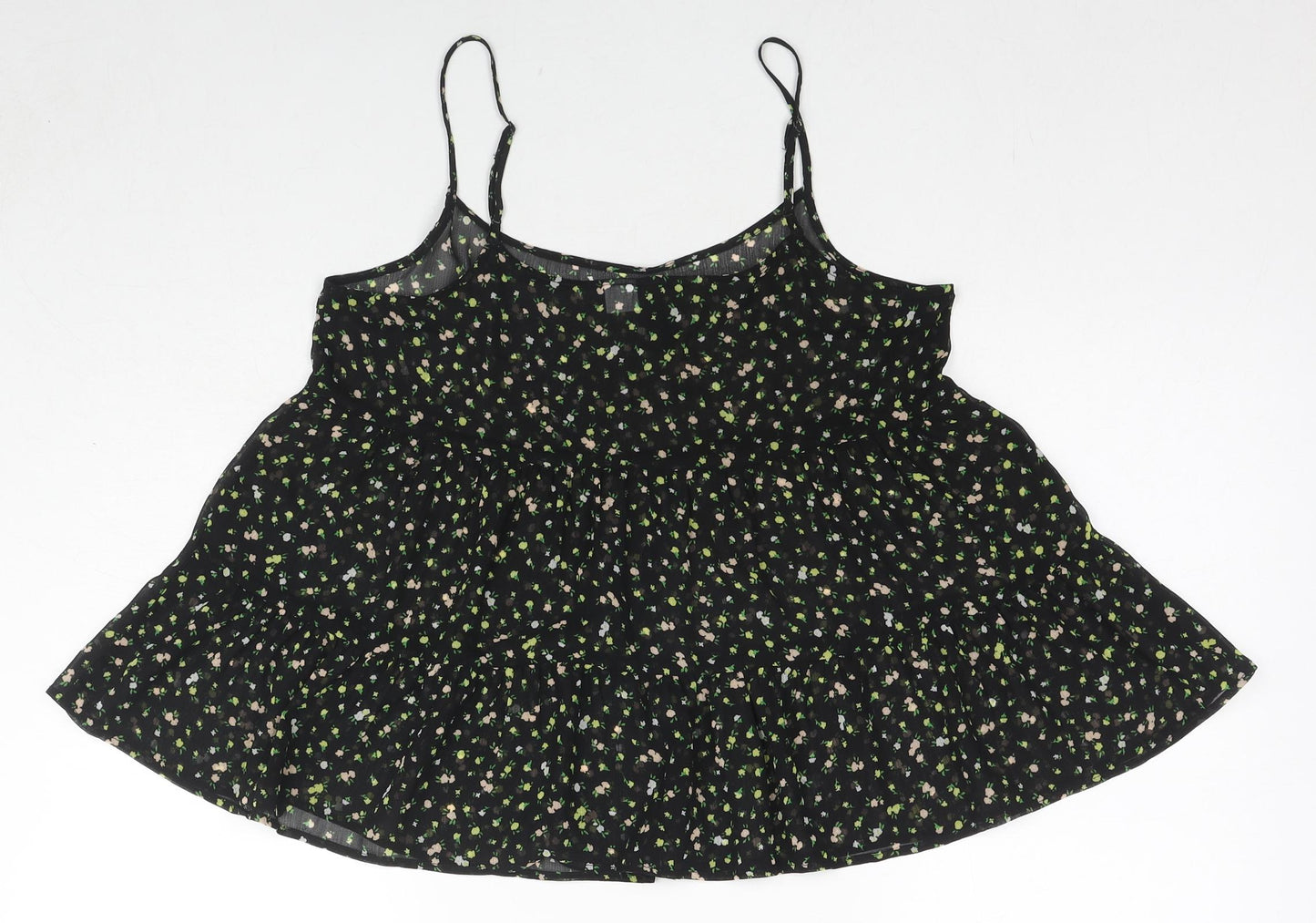 Divided by H&M Womens Black Floral Polyester Camisole Tank Size 8 Scoop Neck