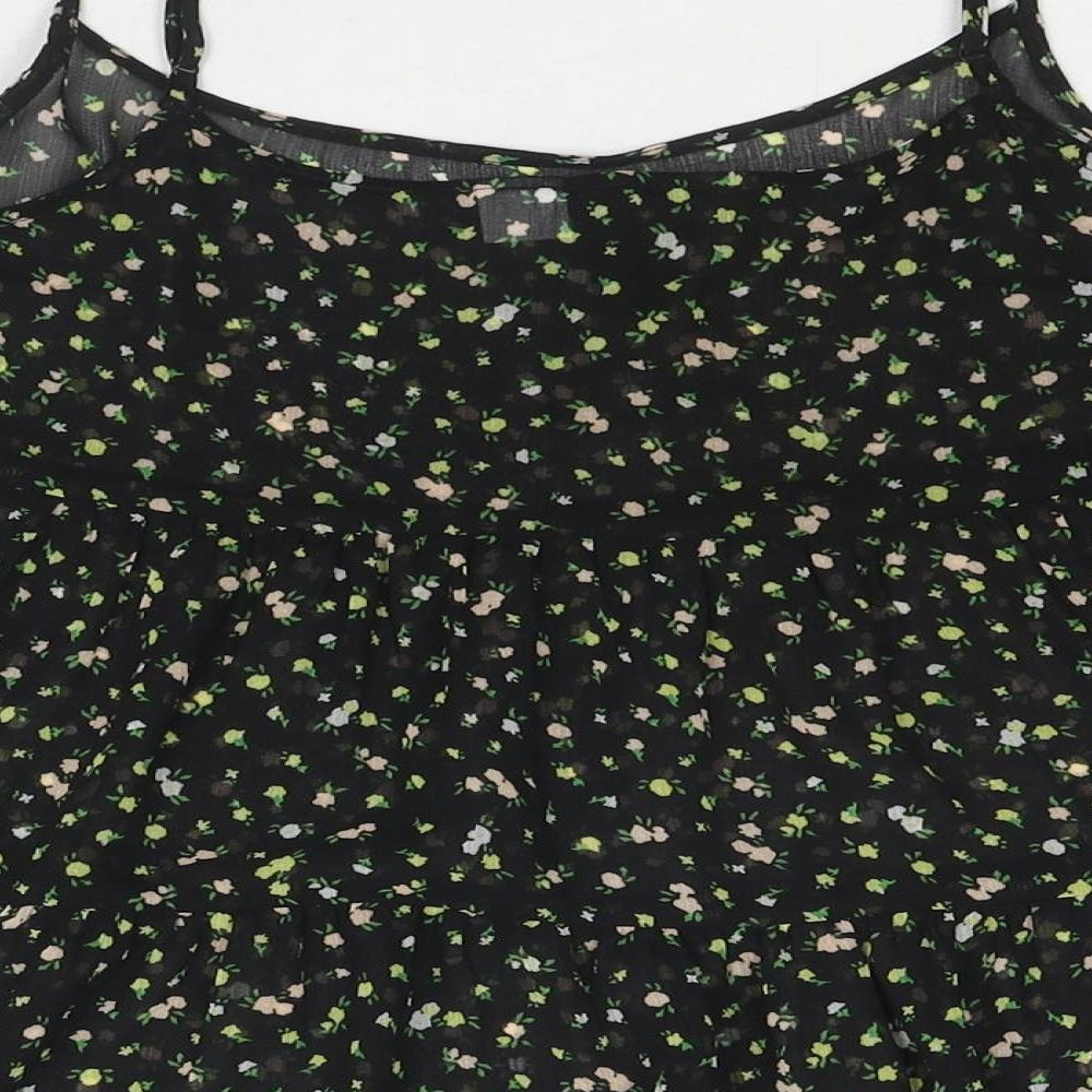 Divided by H&M Womens Black Floral Polyester Camisole Tank Size 8 Scoop Neck