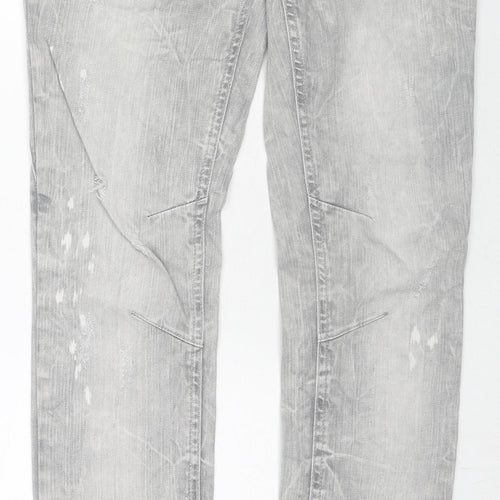 River Island Womens Grey Cotton Straight Jeans Size 8 L30 in Regular Zip - Acid Wash Distressing